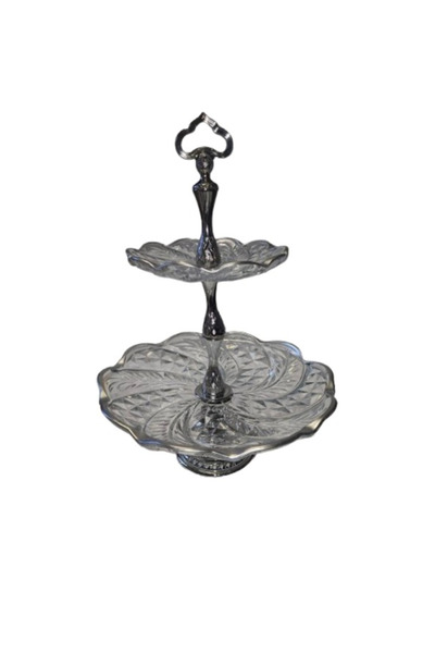Osena Round glass platter with 2 levels, Deco Art, Diameter 30 cm, Silver fin...