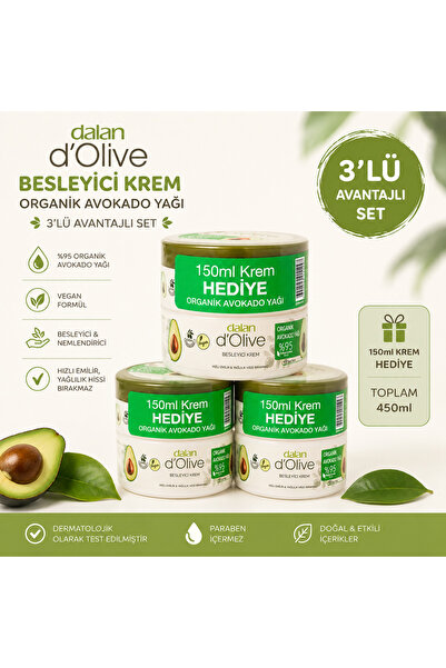 Dalan D'Olive Besleyici Organik Avokado Yağlı Kremi 250 ml + 150 ml Hediye 3 ...