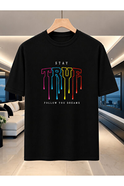 VODEXA Tricou oversize unisex TRUE, imprimat, 100% bumbac, croială confortabilă