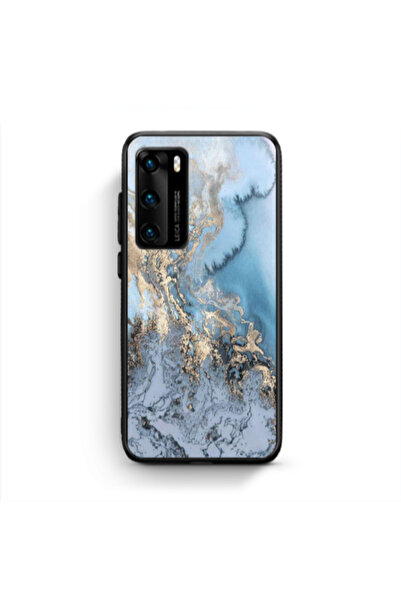 Other Huawei P40 Marble Gold Design Black Glossy Θήκη