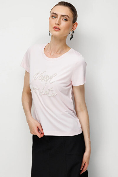 On Fashion Ten Pearl Written Crew Neck Blouse-71460