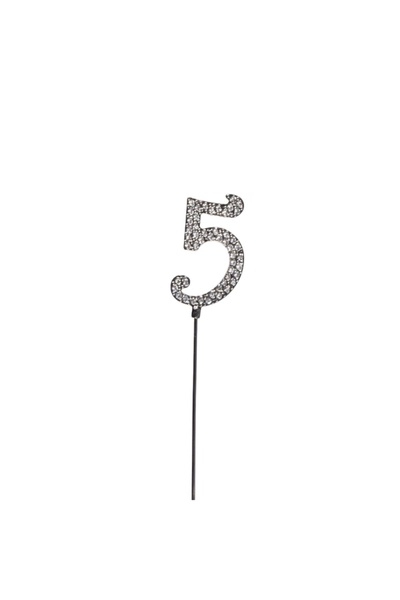 Decoratiuni Dulci Toppers cifre 4cm, argintii cu strasuri - Cifra 5