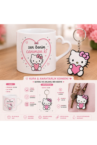 DKY Hello Kitty Kalpli Kupa Ve 3d Anahtarlık Hediye Seti