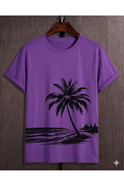 VODEXA Tricou oversize unisex PALM TREE ON THE BEACH Imprimat 100% bumbac Tri...