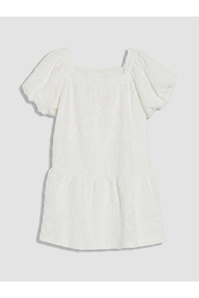LC Waikiki Nevavm Square Collar Patterned Girl's Dress with a Difference