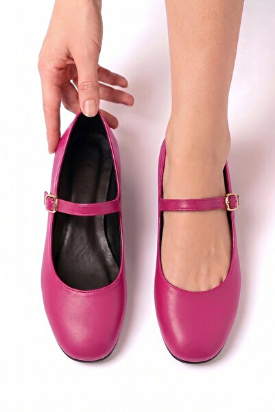 MİNNACE "Emma" Fuchsia Leather Ballerina Flats with Round Toe, Closed Toe, Fl...