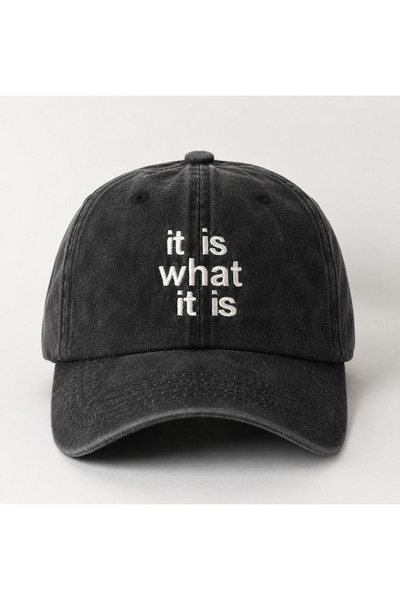 WeavedCo It Is What It Is" Minimal Embroidery Vintage Washed Baseball Cap