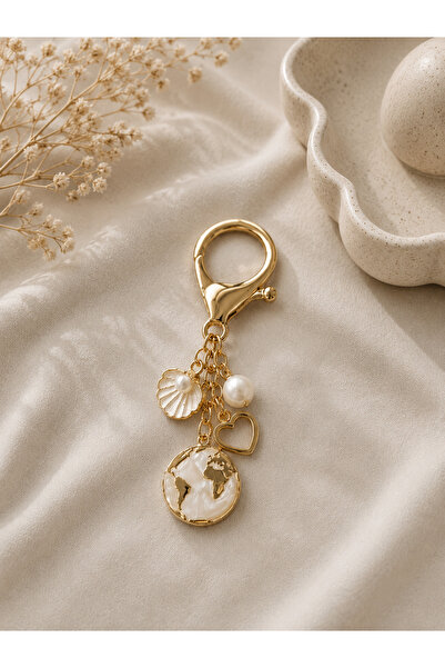 i&s design Doğal İnci Charm Anahtarlık - Dünya Charm - Çanta Charm Aksesuar