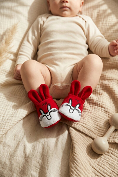 Babydonat Ruby Bunny Red Rabbit Embroidered Cotton Baby Booties - Soft Textur...