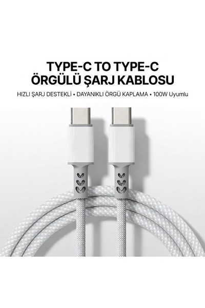 Sezy 2 Metre 100 Watt USB Type C to USB Type C Hızlı Şarj Data Kablosu 200 CM