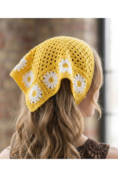 FioraWear Tığ İşi Görünümlü Çiçek Motifli Bandana/Saç Bandı