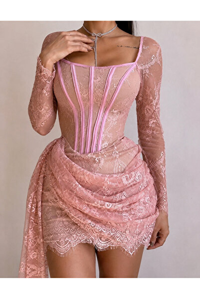 Elia Swimwear Rochie Mini Ocazie Cu Corset Dantela Roz Deschis Lucia