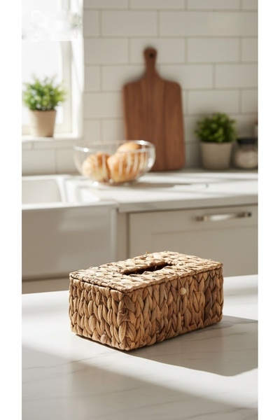 Emal Home Kapaklı Hasır Dikdörtgen Peçetelik Kağıt Mendil Kutusu 25x15x11 cm