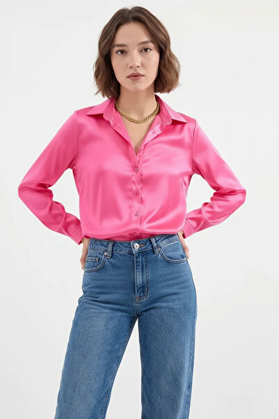 ALFA AKSESUAR 03 Women's Satin Fuchsia Shirt