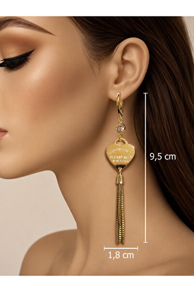 Rostil Efect Long earrings with heart and gold chains – 9.5 cm