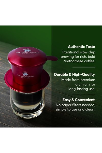 The Caphe Vietnam Vietnamese Coffee Phin Filter (Sai Gon Red) | Aluminium Drip Coffee Maker | Traditional Slow Drip Brewer | Reusable Coffee Filter | Portable Coffee Maker