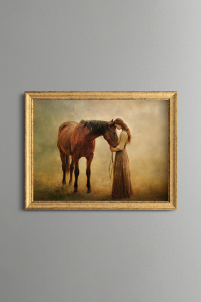 epiqart Women and Horses Friendship - Vintage Patterned Frame - Slim Model