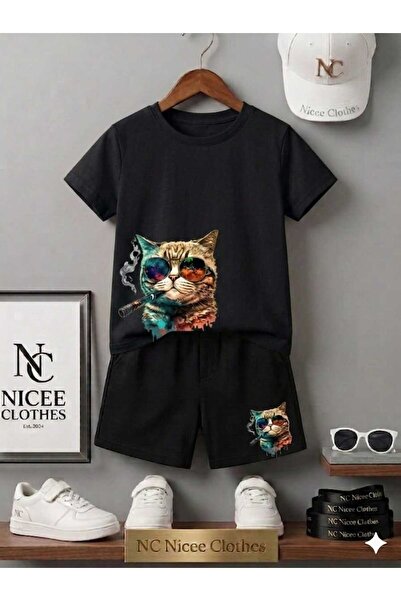 NC Nicee Clothes LETNJA DEČJA MAJICA I KRATKE HLAČE UNISEKS (MAČKA SA NAPISOM...