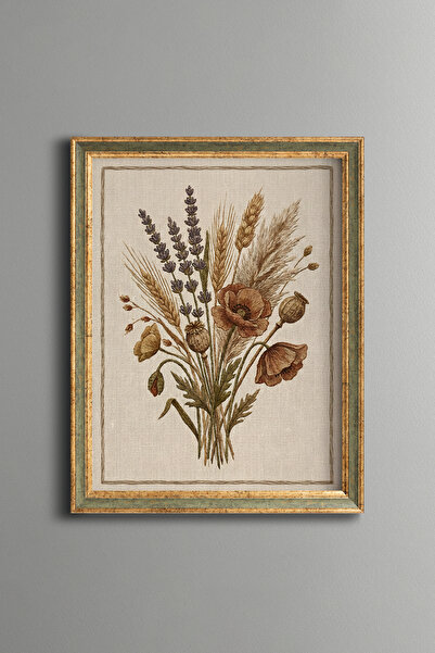 epiqart Dried Flower Bouquet - Vintage Patterned Frame - Slim Model