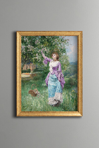 epiqart Elegant Woman in the Spring Garden - Vintage Patterned Frame - Slim M...