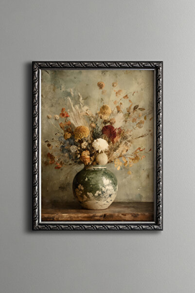 epiqart Dried Flower Arrangement - Vintage Patterned Frame - Slim Model