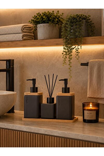GM Bambu Tepsili 3’lü Banyo Seti