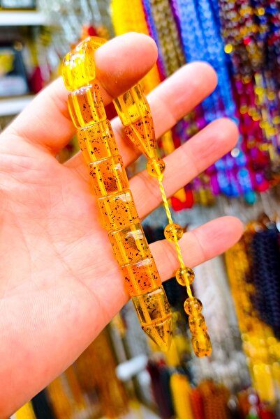 Vip Kehribar Sallamalık Balık Zaza Tesbih - Yellow Fossilized Powder Amber Fi...