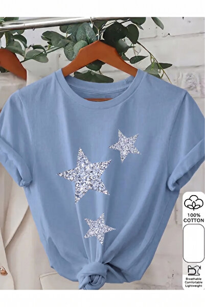 shidumanlar Μπλουζάκι από χτενισμένο βαμβάκι Baby Blue Oversize Star Design