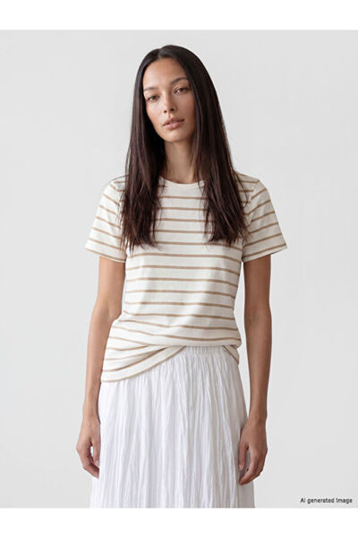 LC Waikiki Crew Neck Striped Women's Ribbed T-Shirt