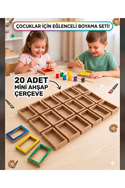 MİRAY FLOWERS HEDİYELİK 20 Adet Mini Ahşap Çerçeve Boyama Hobi
