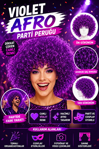 Tamsena Store Koyu Mor Afro Parti Peruğu Kıvırcık Bonus Peruk Cosplay Kostüm ...