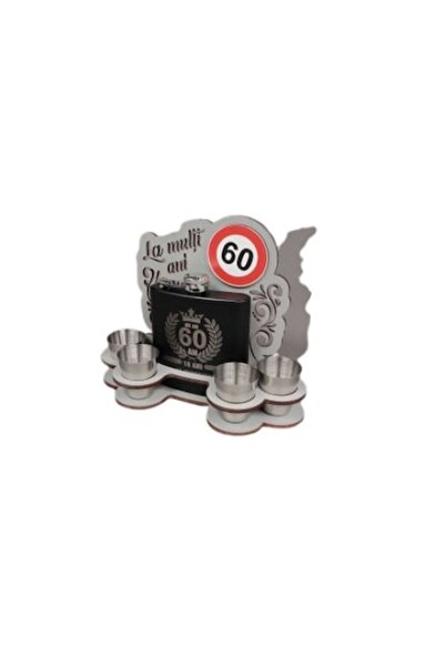 LimArt Set de flacoane cu 4 pahare metalice, pentru a 60-a aniversare, 250 gr