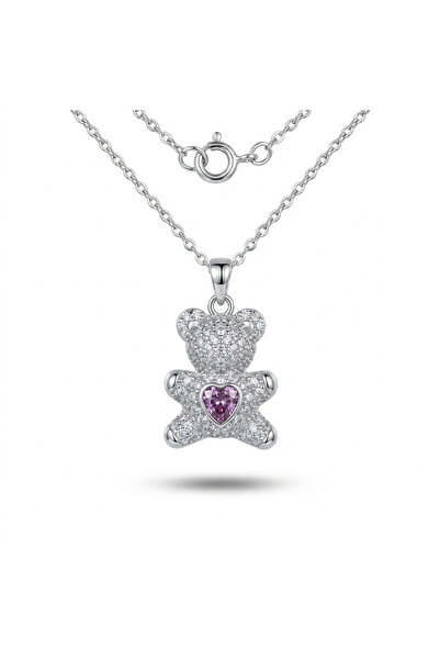 h&b design jewel Silver Pembe Kalp Ayıcık Kolye