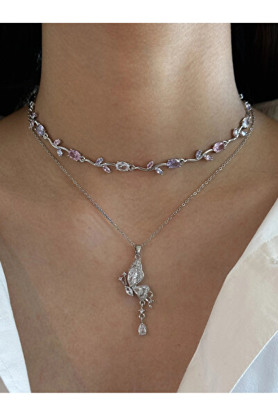 h&b design jewel Steel White Butterfly Necklace