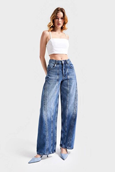 it's basic İts basic Kadın Mavi Kot Rengi Tasarım %100 Koton Straight Fit Denim
