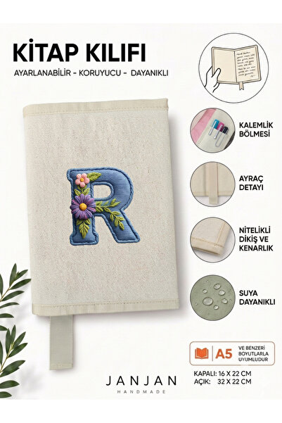 JANJAN DOĞAL KUMAŞ Kitap Kılıf,Yıkanabilir Kitap Kılıfı,Kitap Koruyucu,32x22 ...