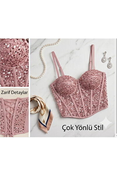 MİSS AYZA İÇTEN GELEN ŞIKLIK Missayza Women's Sequined Bustier Corset Evening...