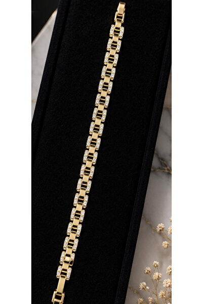 GB Sign Premium Gold Zirkon Taşlı Luxury Çelik Bileklik