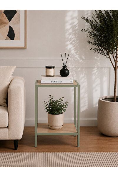 AVİBO HOME Verde Yeşil Yan Sehpa Metal Atlantiçam Raflı Modern Sehpa 30*40*60 cm