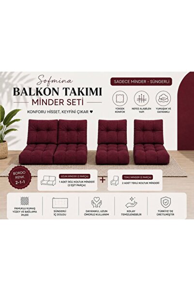 Sofmina Leke Tutmaz 2-1-1 Balkon Bahçe Minder Seti - Fermuarlı Yıkanabilir İç...