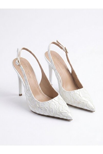 afra shoes Dalida White Patent Leather Lace Detailed Heels