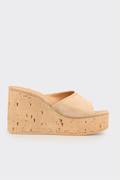 Elle Shoes Naturel Deri Kadın Dolgu Topık Terlik