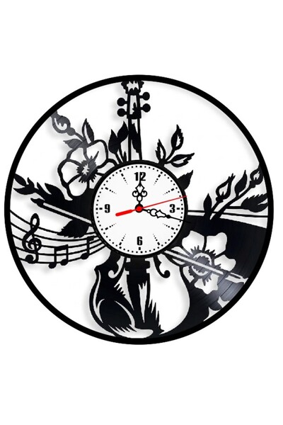 OEM Decorative Wall Clock Violin and Flowers, made from upcycled vinyl record...