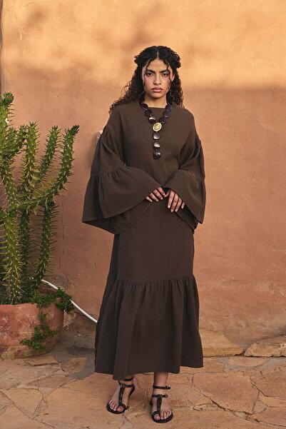 Ceylan Otantik Bitter Brown Muslin Flounce Dress