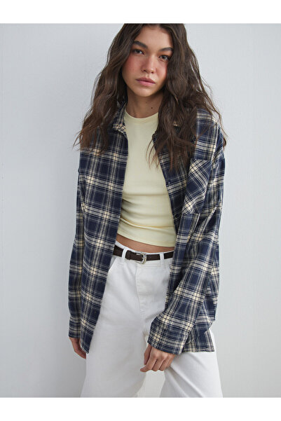LC Waikiki I Checkedered Embroidered Loose Fit Women's Lumberjack Shirt Jacke...