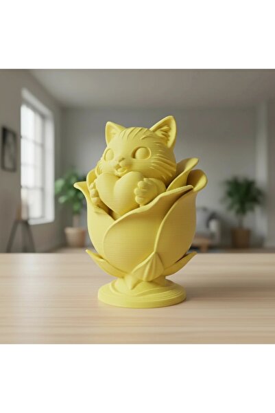 OEM Figurină Decorativă Pisică în Floare cu Inimă – Obiect de Colecție Unic
