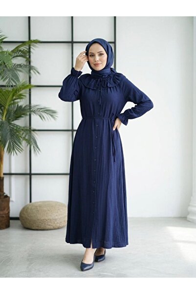 Foremia Collar Tunnel Dress-Navy Blue