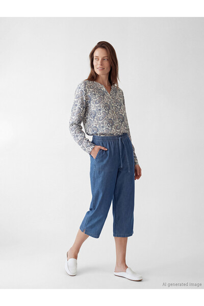 LC Waikiki Blue Women's Jean Capri with Elastic Waist