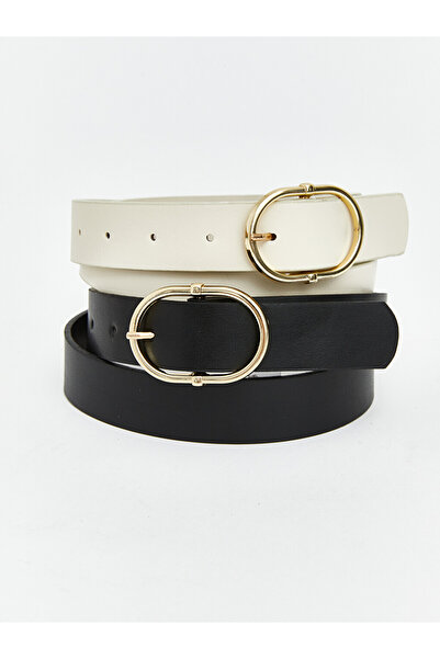 LC Waikiki Beige Leather-Look Women's Belt Set of 2