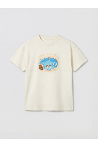LC Waikiki Ecru Printed Short Sleeve Boys' T-Shirt